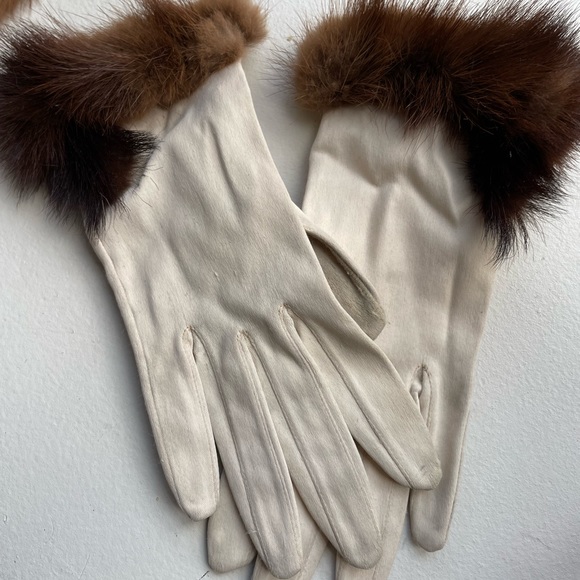 VINTAGE Kay Fuchs white dress gloves mink accents & mink stole wrap real fur - Picture 3 of 9